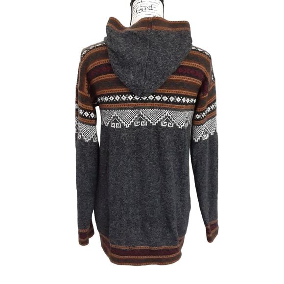 Vintage Peruvian Alpaca Sweater Hooded Pullover Aztec Gray Tribal Nordic - Picture 2 of 9